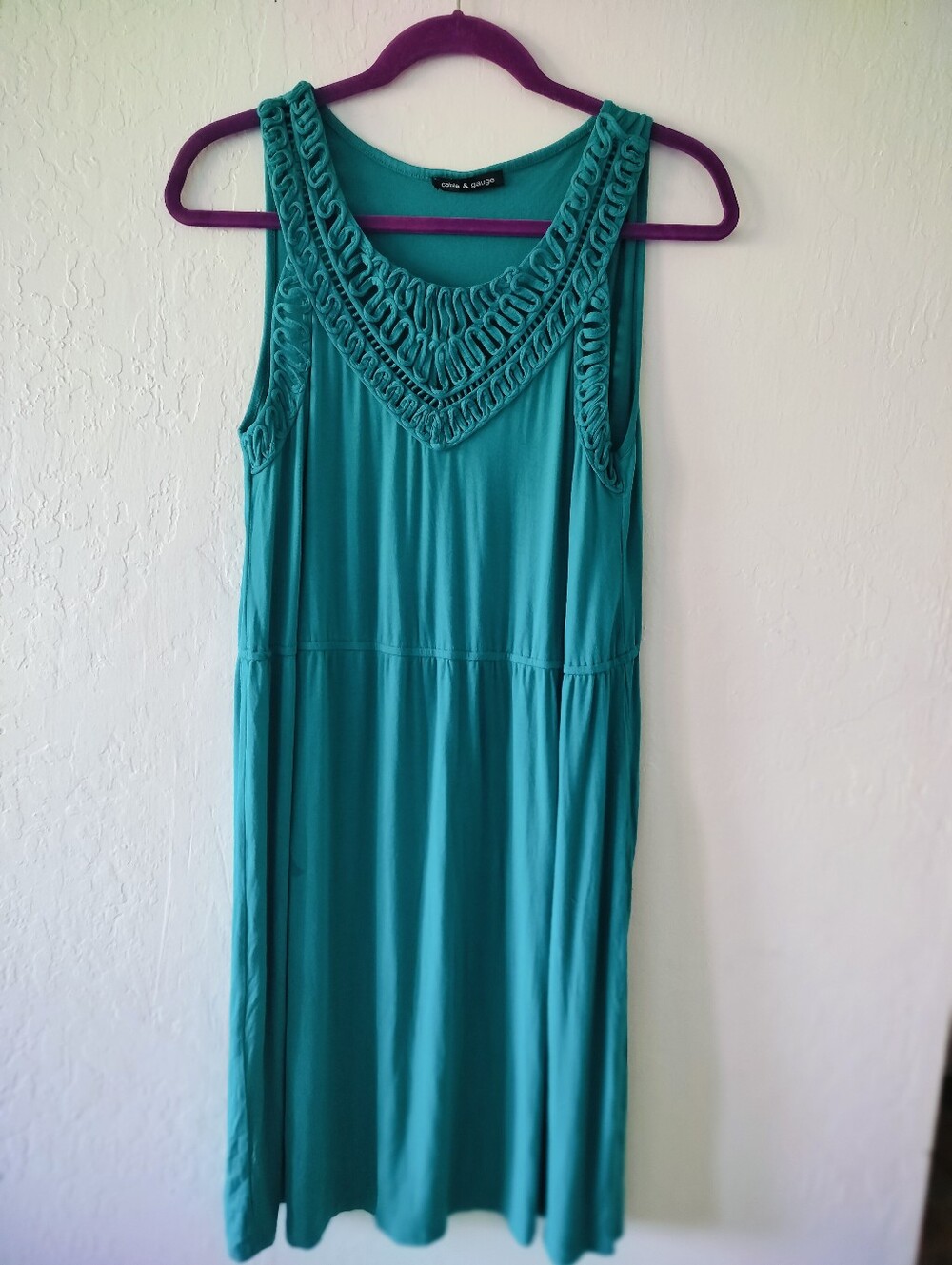 Cable & Gauge Teal Sleeveless Dress with Crochet Neckline Detail Small/Medium